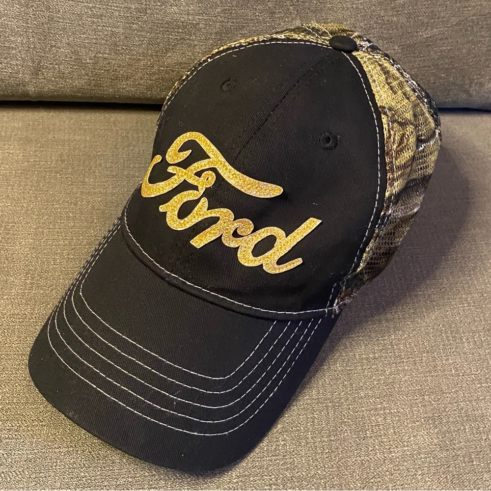 FORD Gold Logo Hat Black With Camo Mesh